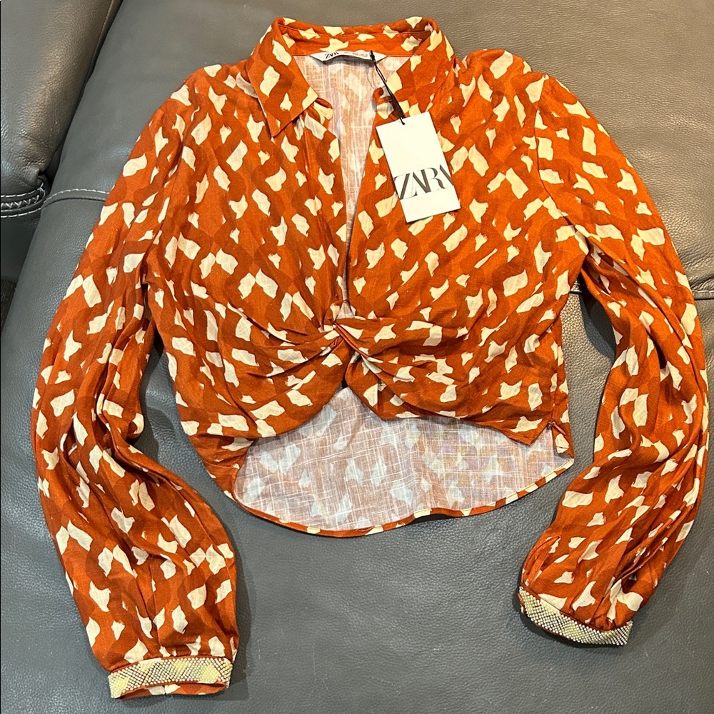 Zara Orange Patterned Women's Cropped Top, NWT, size S